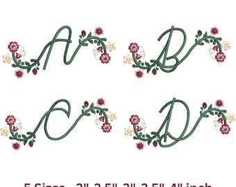 Floral Vine Embroidery Font Alphabet | A-Z Monogram Letters | Floral Script Font Machine Embroidery Design | 5 Sizes