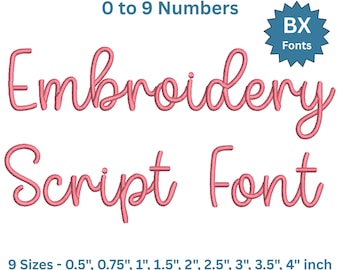 Rounded Script Embroidery Font BX – Smooth Handwriting Alphabet A-Z with Numbers, Thick Script Font 0.5 to 4 Inch