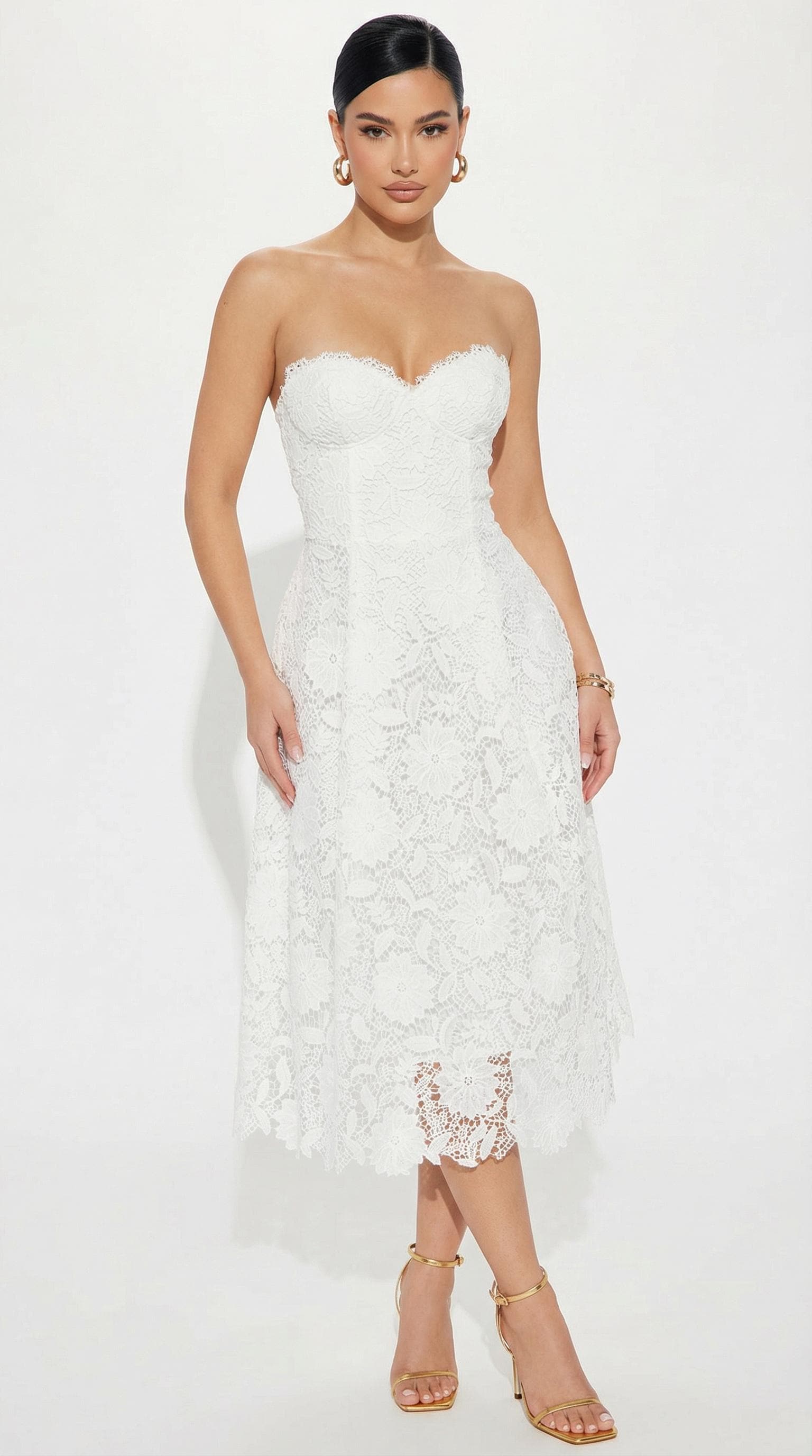 knee length dresses for ladies Averie Lace Panel White Cotton Dress