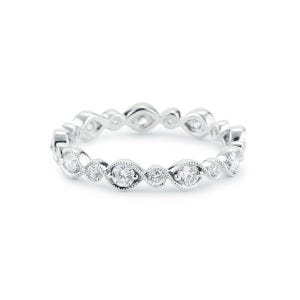 Anillo de boda de moissanita, anillo de eternidad vintage de plata de ley con milgrain, anillo de boda apilable, alianza nupcial delicada, regalo de aniversario