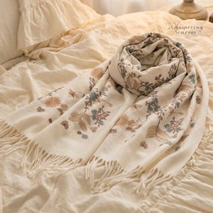 Luxury Handmade Embroidered Winter Scarf, Cashmere Pashmina Blend Shawl, Soft Warm Neck Wrap, Perfect Gift for Women