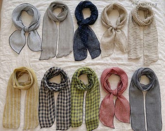 Washed French Linen Scarf 100% Natural Lightweight Breathable Neck