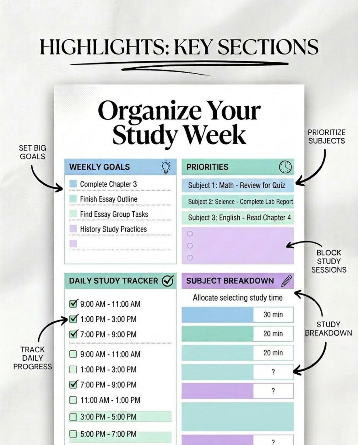 Weekly Study Planner Printable | Student Schedule PDF | Exam Revision ...