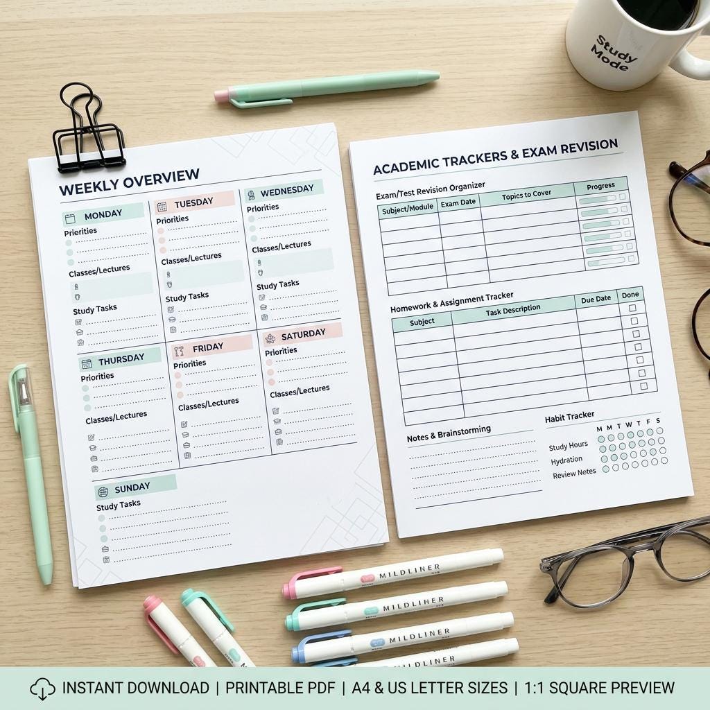 Weekly Study Planner Printable | Student Schedule PDF | Exam Revision ...