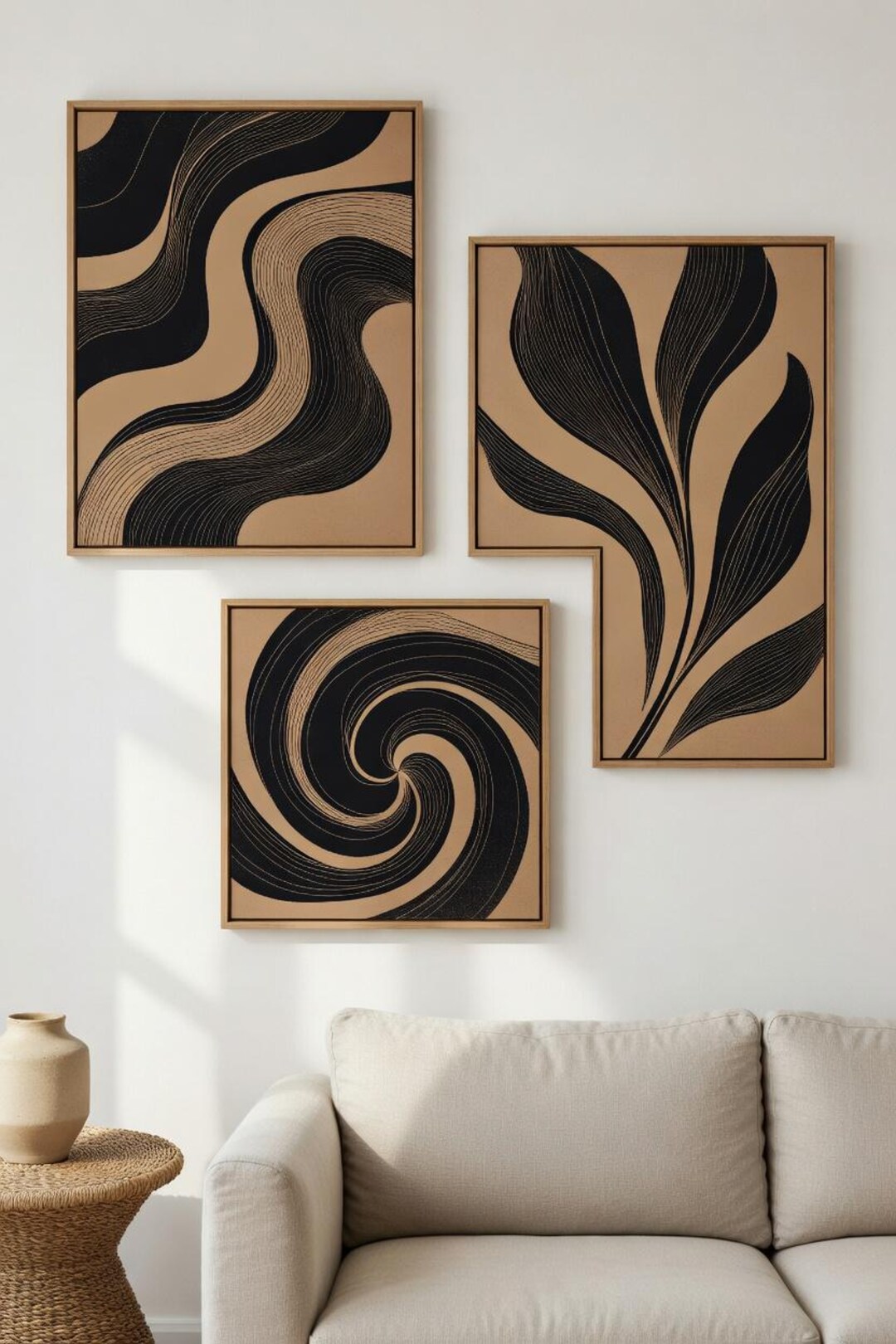 Neutral Abstract Wall Art Printable, Minimalist Beige Black Art Print ...
