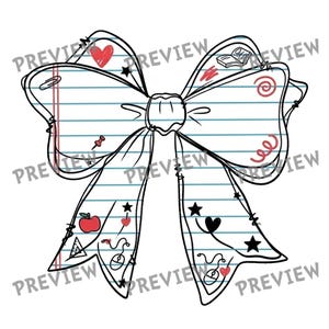 Back to School Bow SVG PNG | Coquette School Bow Design | Teacher Shirt Design | First Day of School Shirt | Cute School Doodle Cricut File