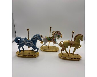 Frankin Mint Vintage Carousel Horse Figurines Set of 3  Gold Tone Base