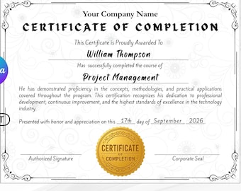 Editable Canva Certificate of Completion Template | Training Award (Digital Download)