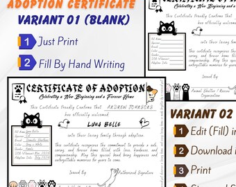 Pet Adoption Certificate Template | Editable Canva, Printable Cat (Digital Download)