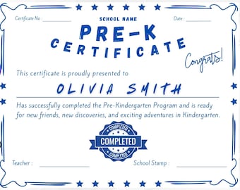 Editable Pre-K Graduation Certificate Template | Preschool Diploma | Printable Kindergarten Award | Canva Certificate | Instant Download