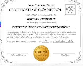 Editable Certificate of Completion Template, Canva Training Award (Digital Download)