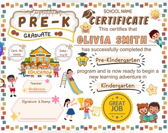Editable Pre-K Graduation Certificate Template | Preschool Diploma | Kindergarten Graduation Award | Canva Certificate | Printable PDF