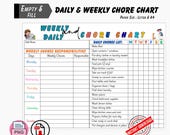 Kids Chore Chart | Digital Printable Daily & Weekly Chore List | Family Home Organization Task Tracker