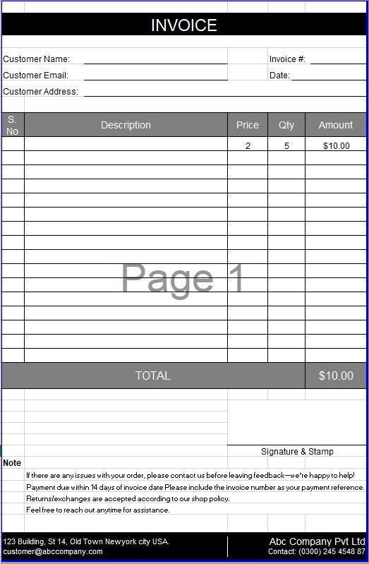 Editable Excel Invoice Template, Professional Small Business Billing ...
