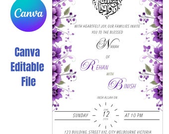 Nikkah Invitation Template (Canva), Islamic Muslim Wedding Invite