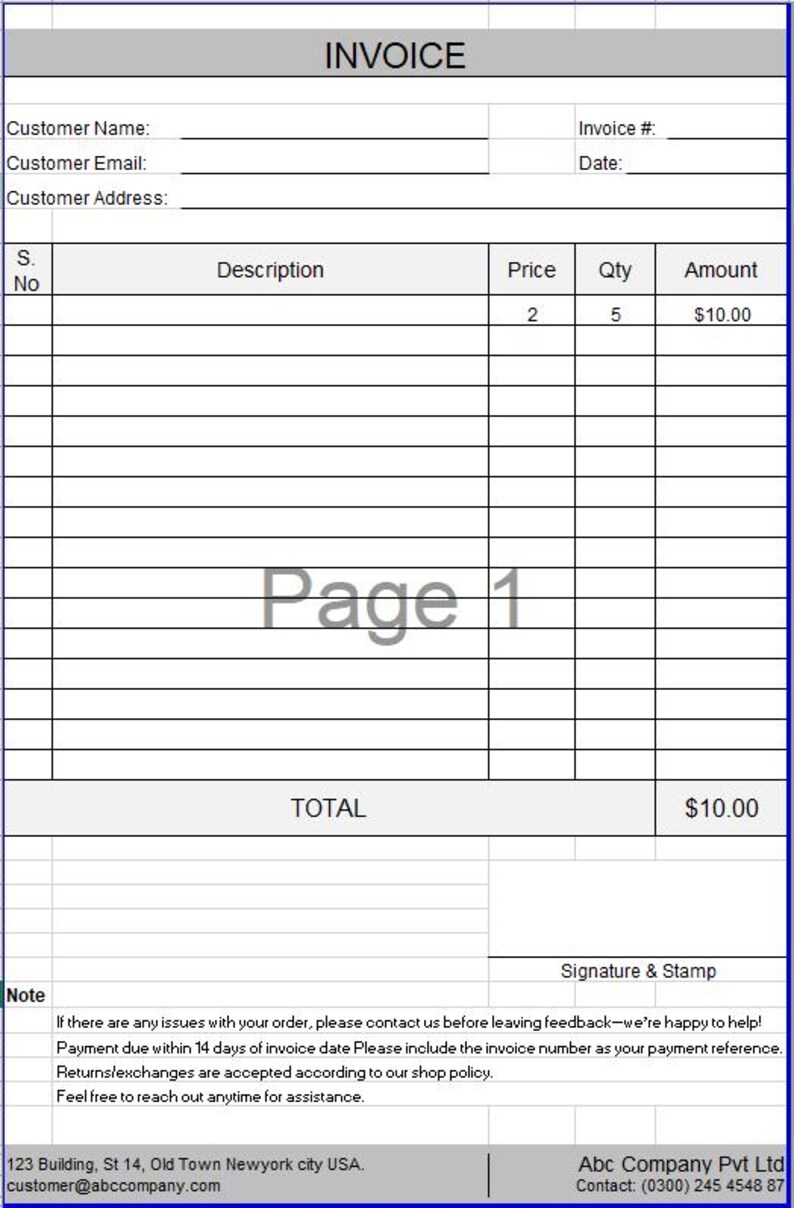 Editable Excel Invoice Template, Professional Small Business Billing ...
