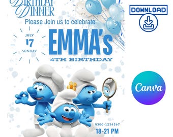 Editable Blue Cartoon Birthday Invitation | Kids Birthday Template (Digital Download)