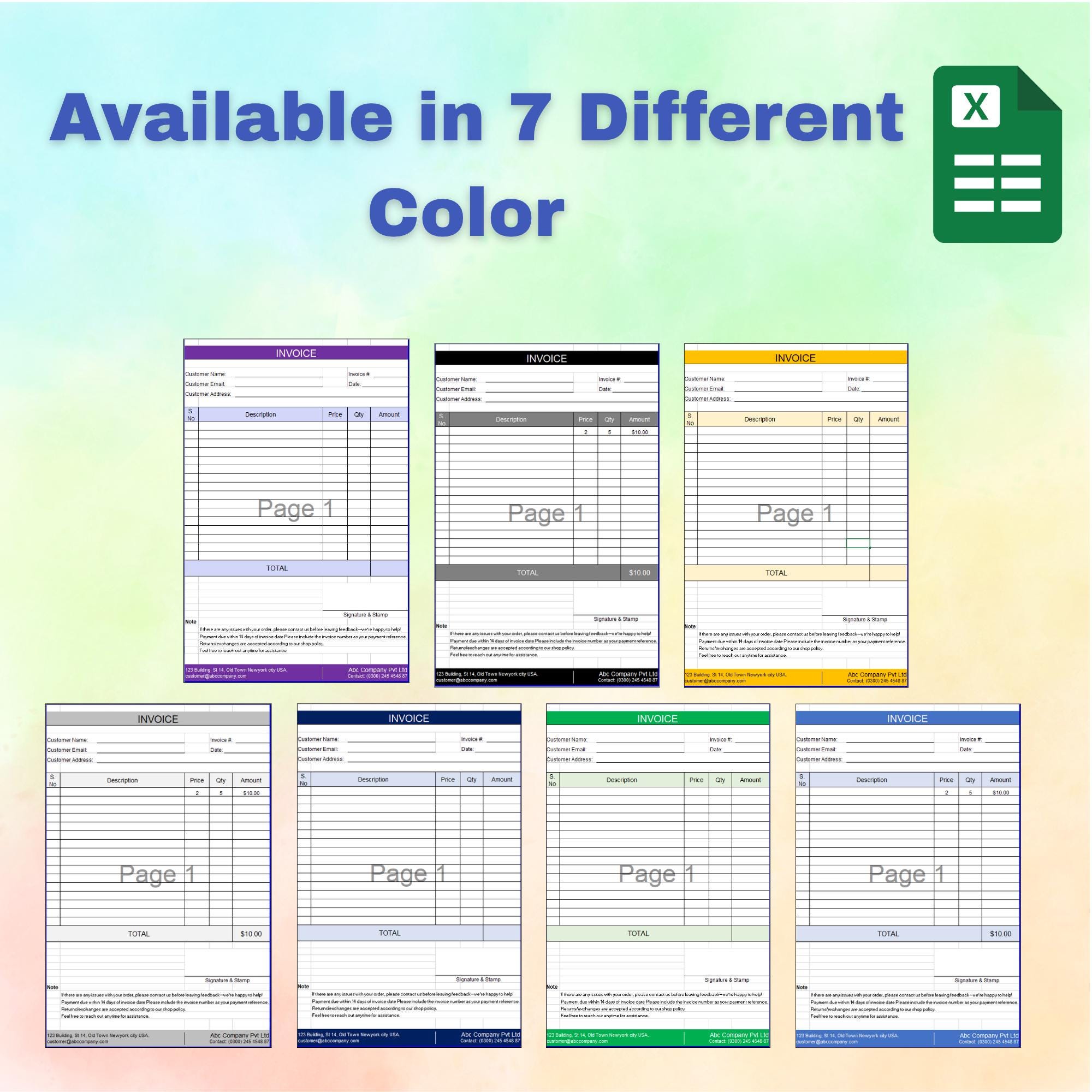 Editable Excel Invoice Template, Professional Small Business Billing ...