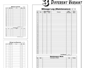 Printable Mileage Tracker, Vehicle Expense Log (Digital Download)
