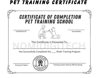 Dog Training Certificate | Pet School Completion Award (Printable PDF)