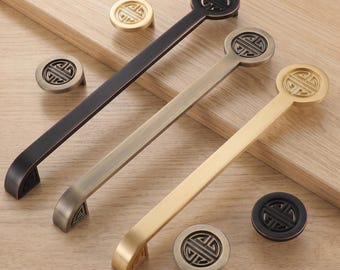 Asian Cabinet Pull, Geometric Drawer Handle, Vintage Dresser Pull, Oriental Kitchen Cabinet Hardware, Wardrobe Door Handle, Furniture Pull