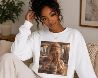 Just One More Coffee fashion doll illustration Sweatshirt | minimalist luxury burnout