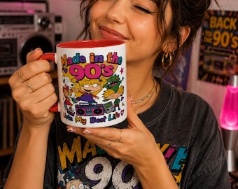 Made in the 90s Cartoon Characters Accent Coffee Mug | Retro 90s Nostalgia
