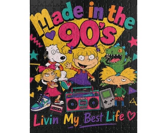 Made in the 90s Livin My Best Life Puzzle | Retro 90s Cartoon Jigsaw