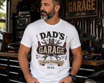 Personalized Dad's Garage Shirt, Custom Father's Day Gift for Dad, Fixing Problems Since Year Tee, Mechanic Dad T-Shirt