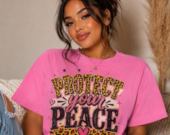 Protect Your Peace T-shirt | Leopard Print Heart Typography