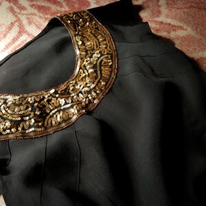 1940s Rayon Peplum Blouse: Vintage Black Top with Gold Sequins image 6