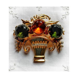 Vintage Rhinestone Brooch Flower Basket Statement Piece Gabriella Marriotti Book Cover