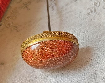 Antique Hat Pin Victorian Large Goldstone Filigree 9"