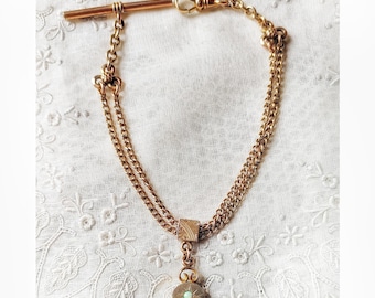 Victorian Pocket Watch Chain Ornate  Fob Slider Opal Starburst Gold Filled Ladies