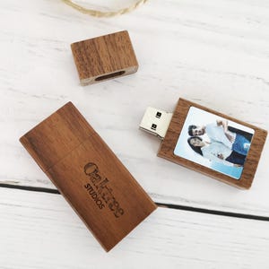 Personalisierte elegante USB Stick aus Holz mit Druck Foto, Fotografie Hochzeitserinnerungen Geschenk