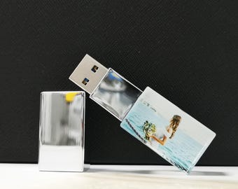 Custom Printed Photo Crystal glass USB drive, Personalised USB 3.0 Stick wedding gift 8GB-64GB