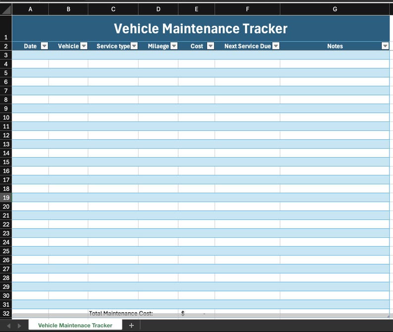 Servicetracker Pdf Vehicle Maintenance Tracker Excel Template | Car Service Log ...
