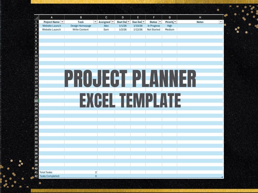 Project Planner Excel Spreadsheet | Project Management Template | Task ...
