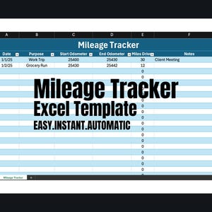 Mileage Tracker Excel Template | Business Mileage Log Spreadsheet | Vehicle Mileage Tracker | Mileage Log For Taxes | Instant Download