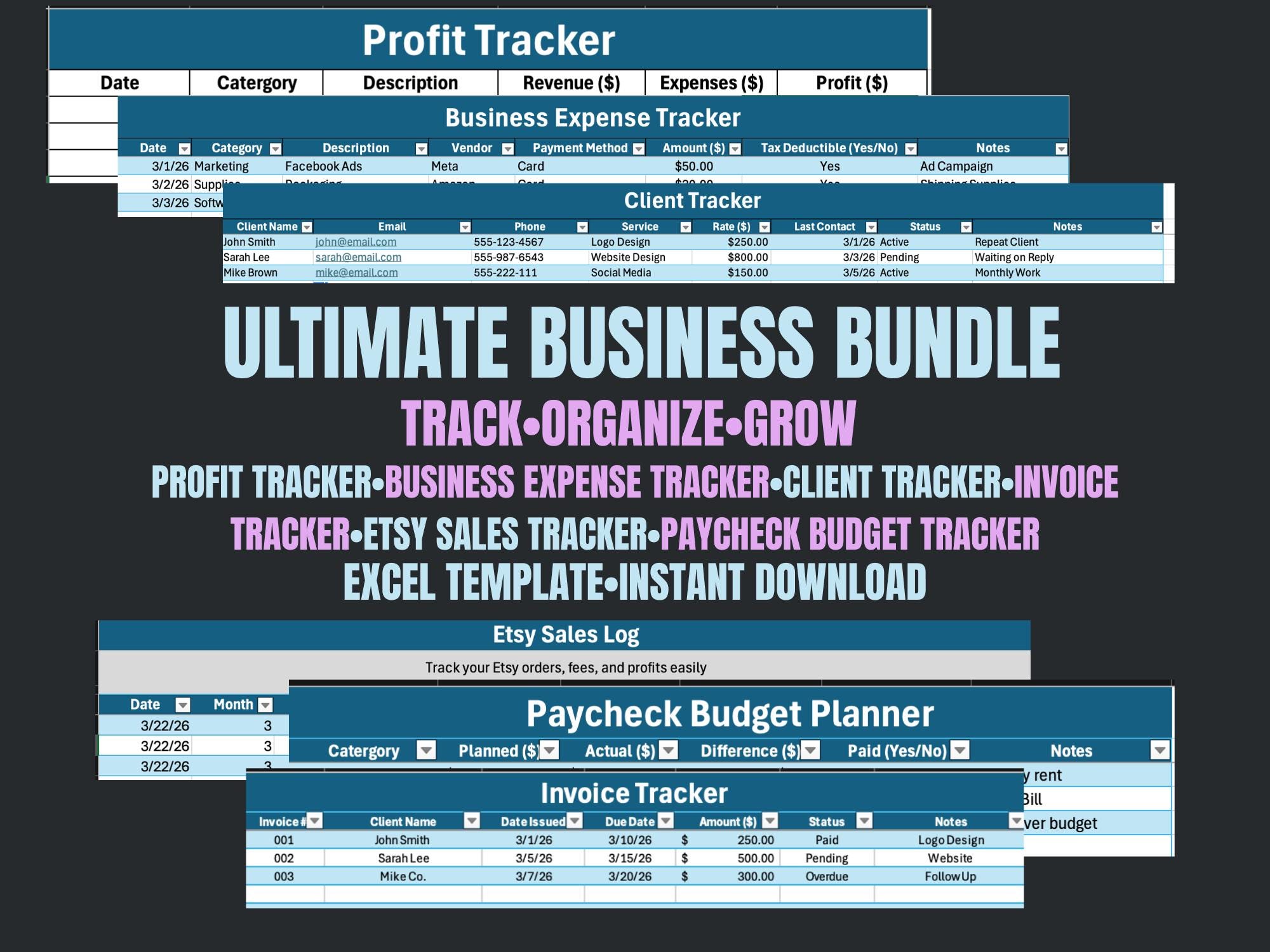 Ultimate Business Spreadsheet Bundle Excel | Income Expense Client ...