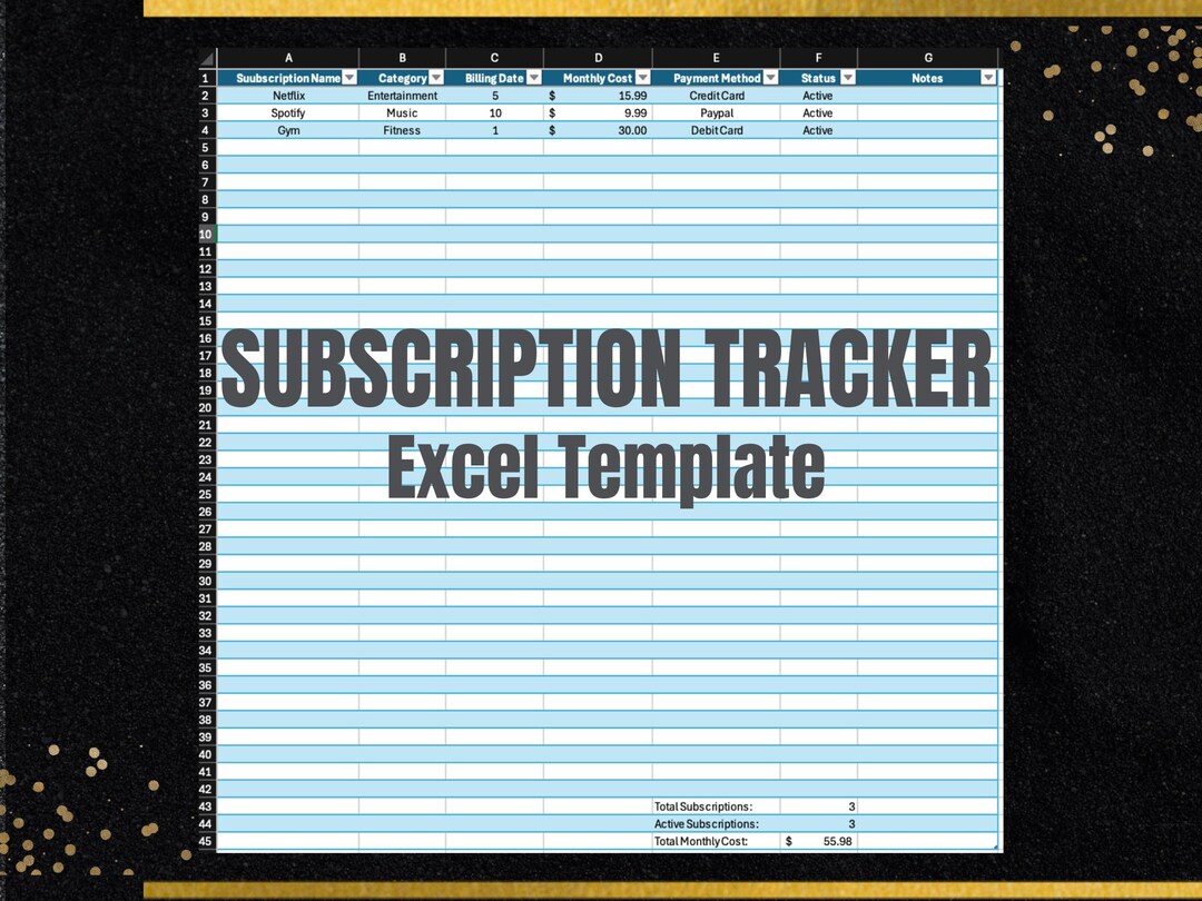 Subscription Tracker Excel Template | Monthly Subscription Budget ...