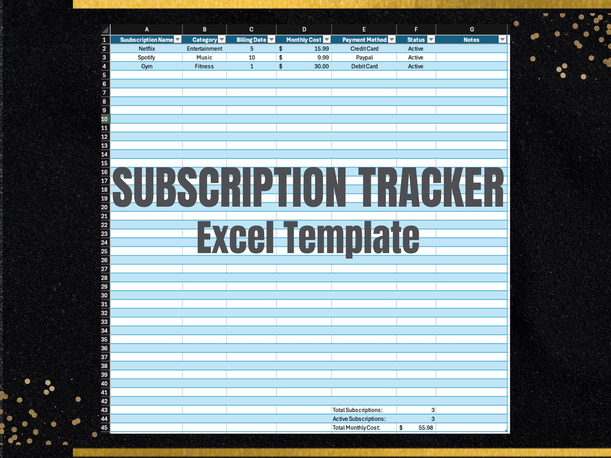 Subscription Tracker Excel Template | Monthly Subscription Budget ...