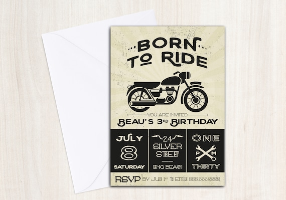 Born To Ride Birthday Party Invite Motorcycle Invitation Etsy