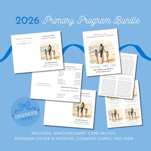 Children's Primary Program Announcement, Comment Cards, Sacrament Program Template, & Sign - Canva editable