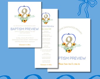 Faire-part, programme et plaque de bienvenue imprimables pour la préparation au baptême - Modifiables sur toile