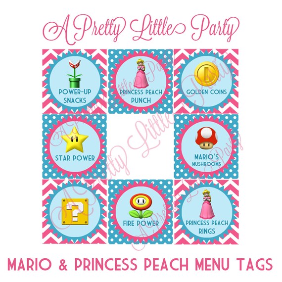 Princess Peach Mario Menu Tags Super Mario Princess Etsy