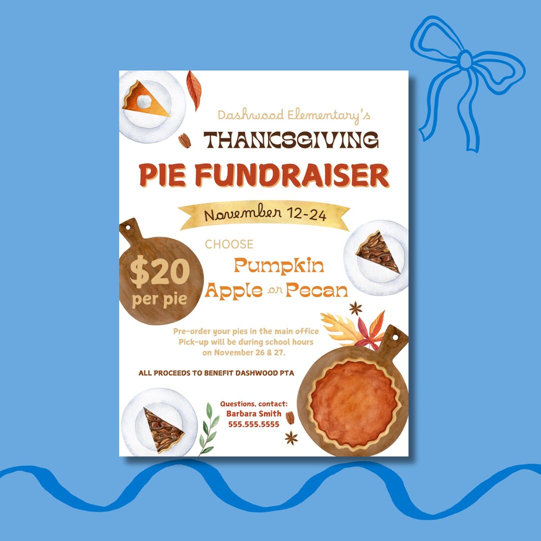 Thanksgiving Pie Fundraiser Flyer & Poster - Editable in Canva - Etsy