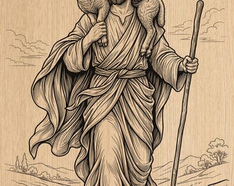 Guter Hirte Jesus Gravur PNG | Christliche Holzkunst Design (Digitaler Download)