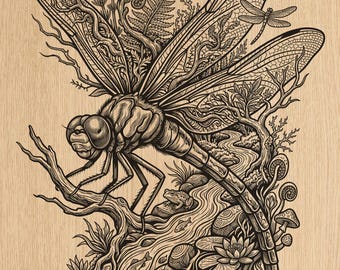 Libelle Naturszene Lasergravurdatei | Wildbach Design (PNG)