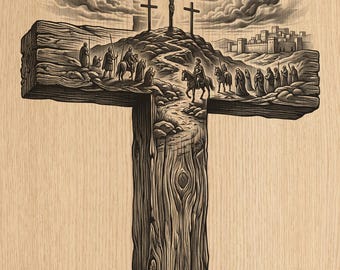 Jesus Kreuz Szene Gravur PNG | Christliche Kalvarienberg Holz Laser Cut Datei (Digitaler Download)